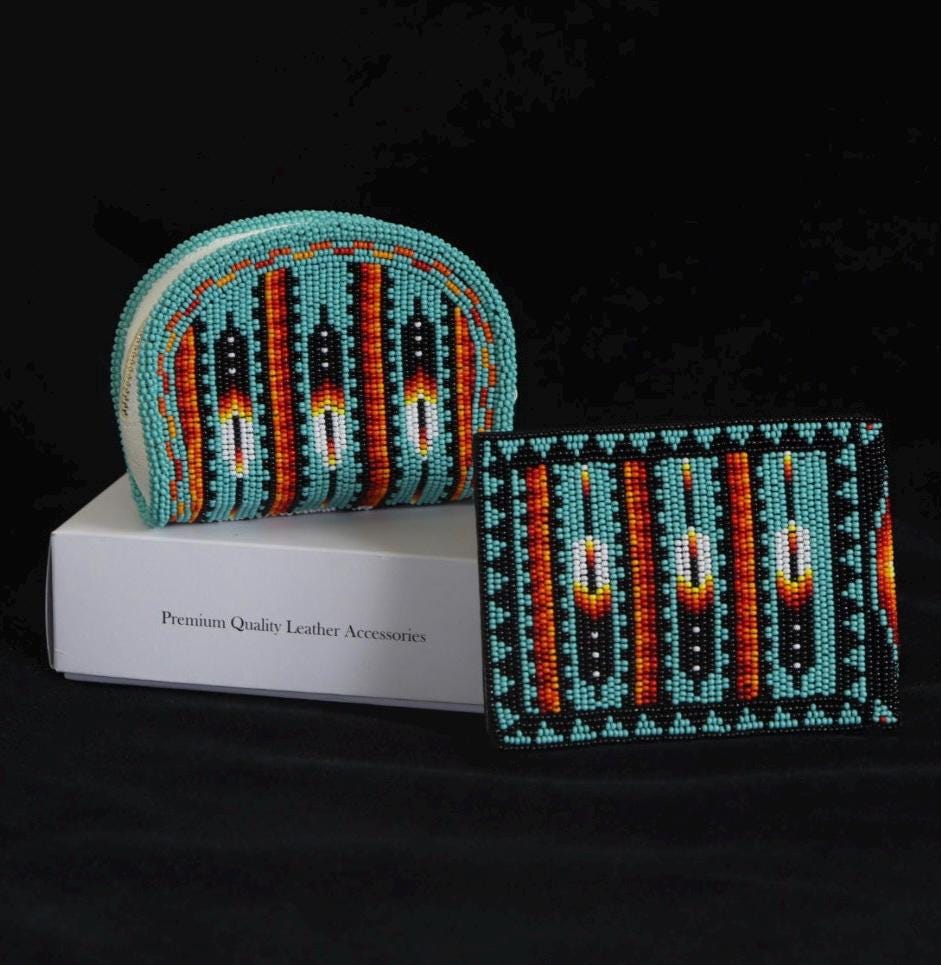 Beaded Leather & Coin Purse Set. Handmade Native American Style Purse For Men and Women