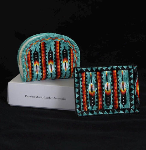 Beaded Leather & Coin Purse Set. Handmade Native American Style Purse For Men and Women