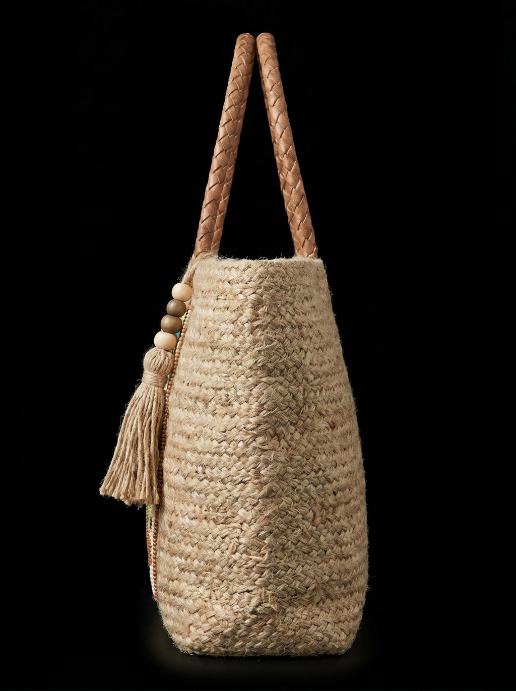 Handmade Floral Jute Tote Bag. Beaded Large Artisan Stylish Fashion Handbag For Women
