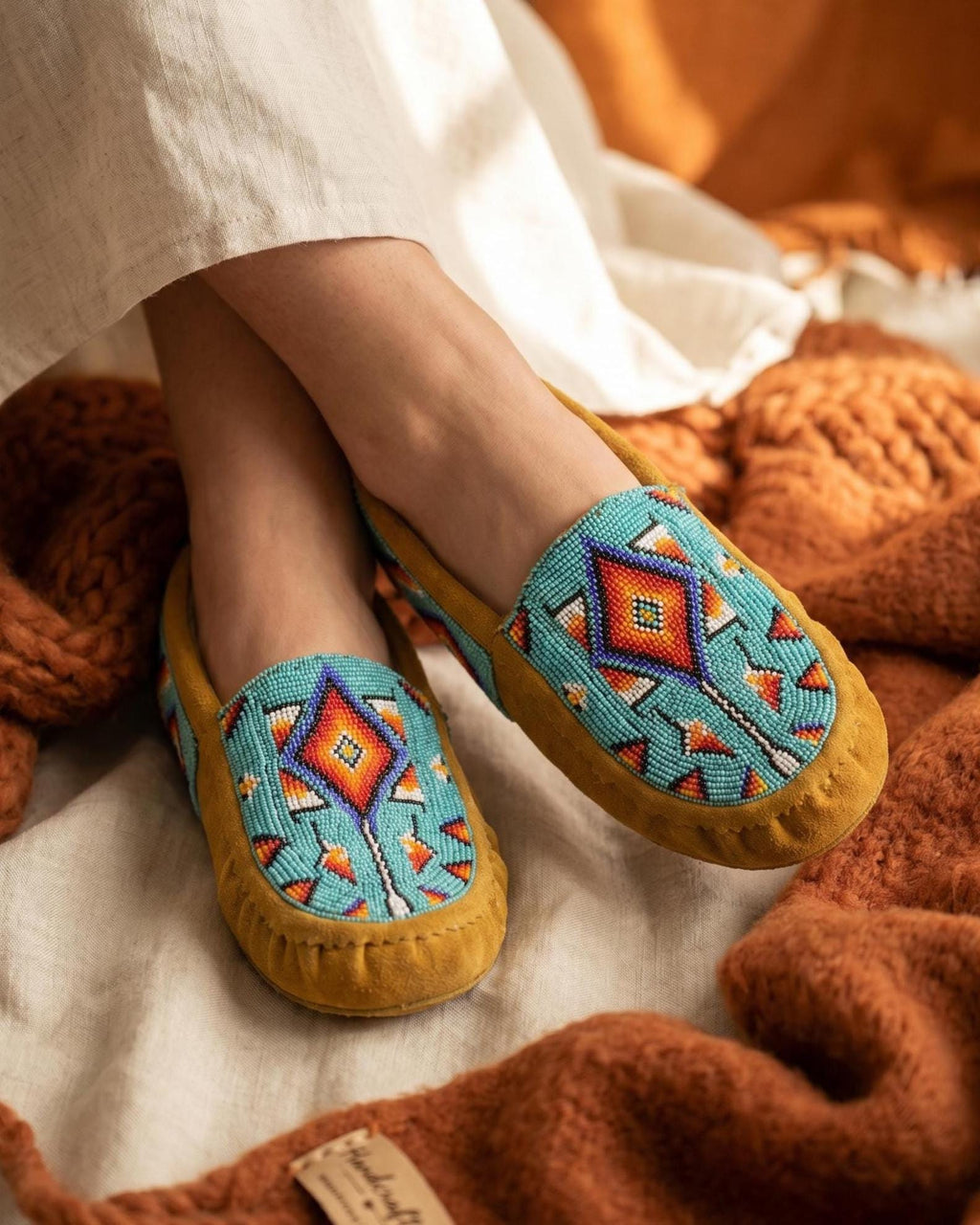 Handmade Beaded Leather Moccasins with Soft Sole. Stylish Shoes For Women.