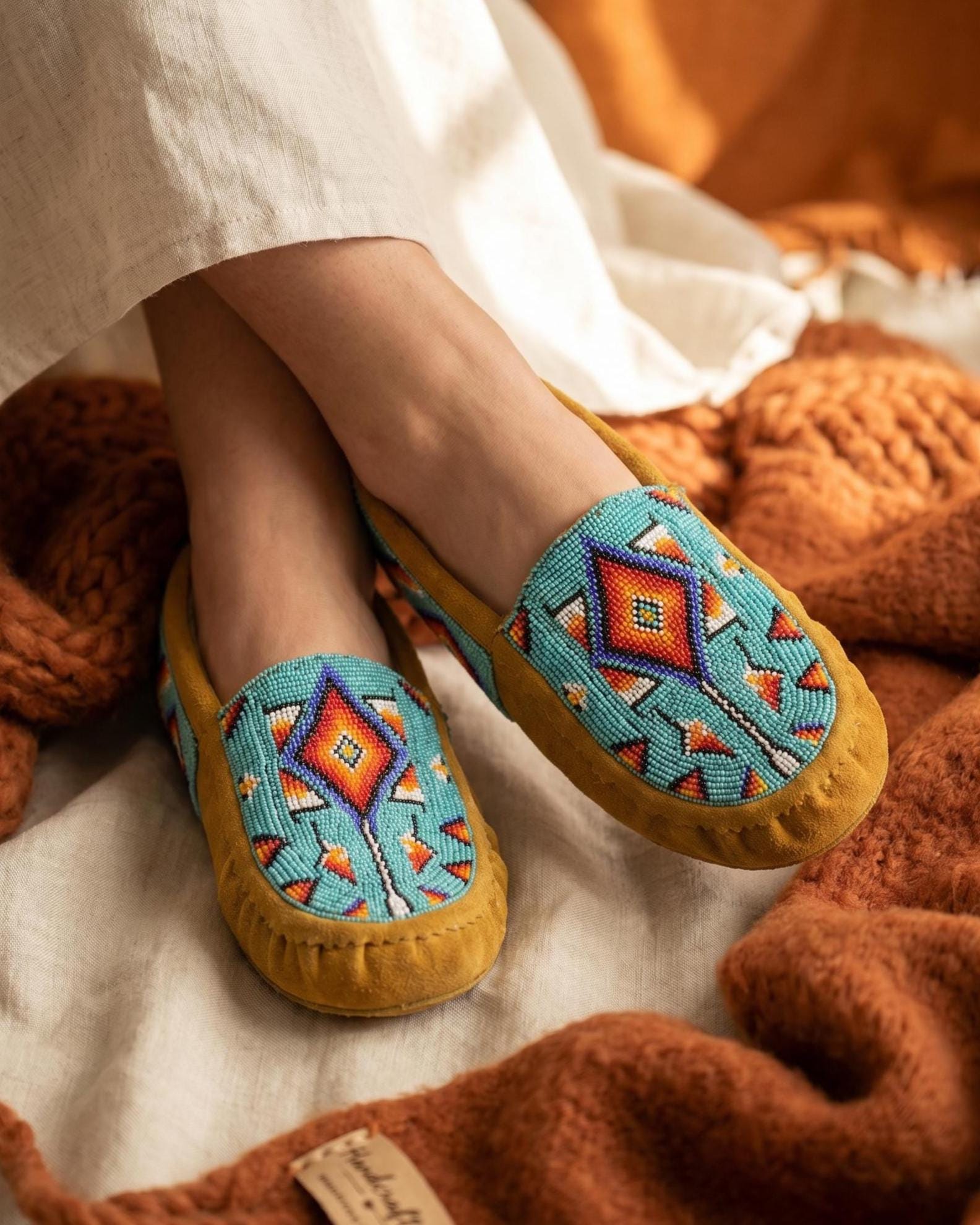 Handmade Beaded Leather Moccasins with Soft Sole. Stylish Shoes For Women.
