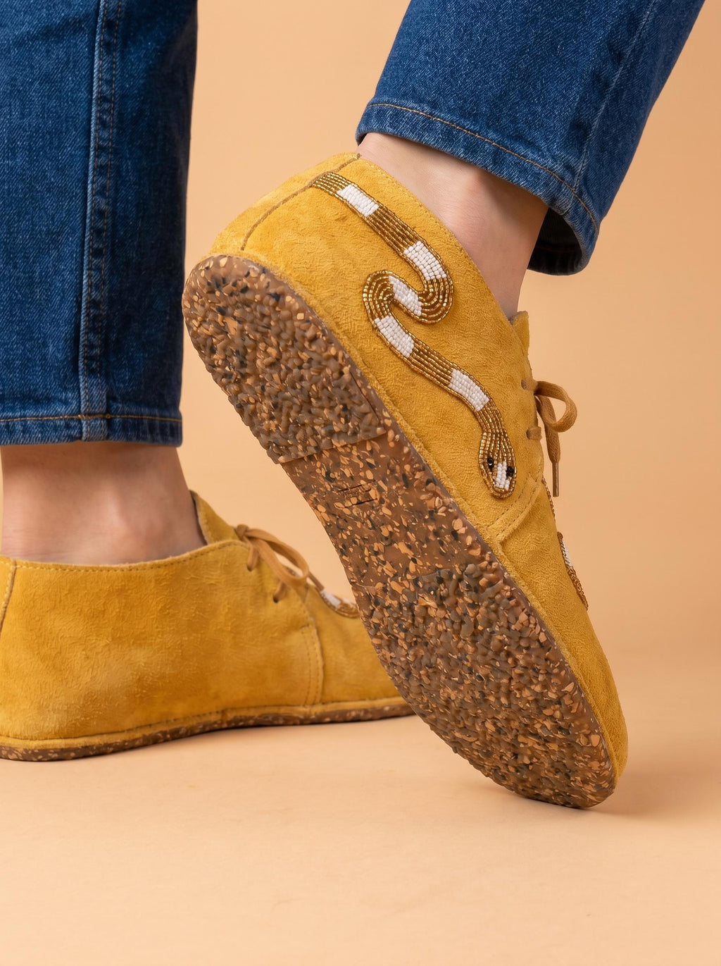Beaded Snake Design Moccasins. Handmade Unique Suede Lace-up Shoes For Women. Suitable For Outdoor Wear. Summer Gift For Her.