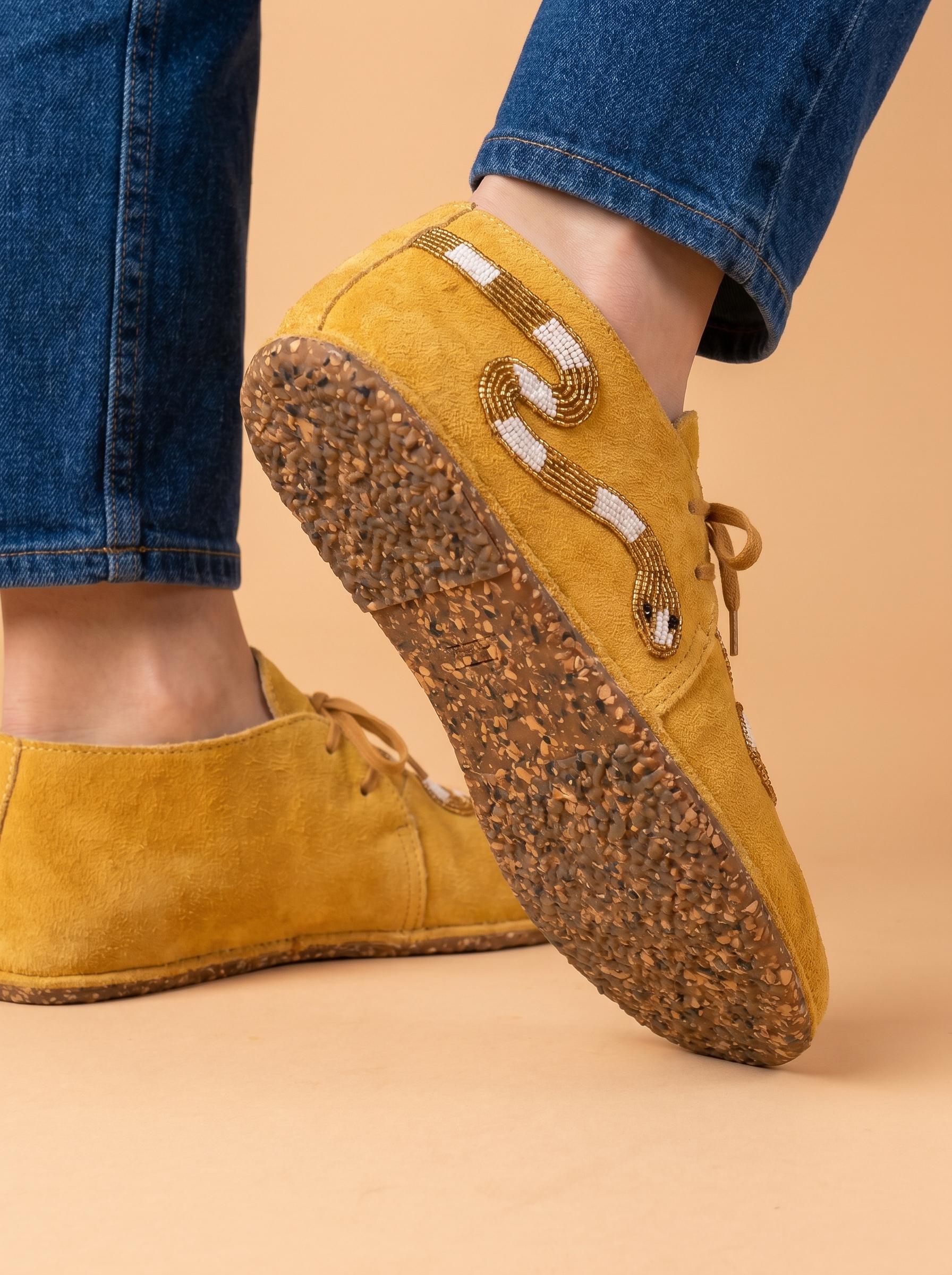 Beaded Snake Design Moccasins. Handmade Unique Suede Lace-up Shoes For Women. Suitable For Outdoor Wear. Summer Gift For Her.