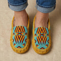 Handmade Beaded Leather Moccasins with Soft Sole. Stylish Slip On Shoes For Women.