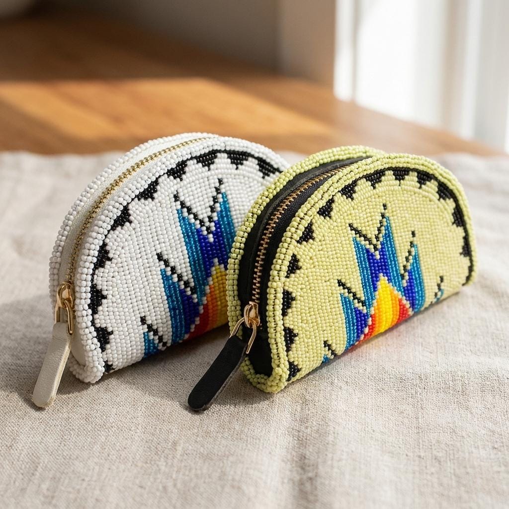 Set of 2 Handmade Beaded Coin Purse. Stylish Zipper Chain Pouch For Essentials