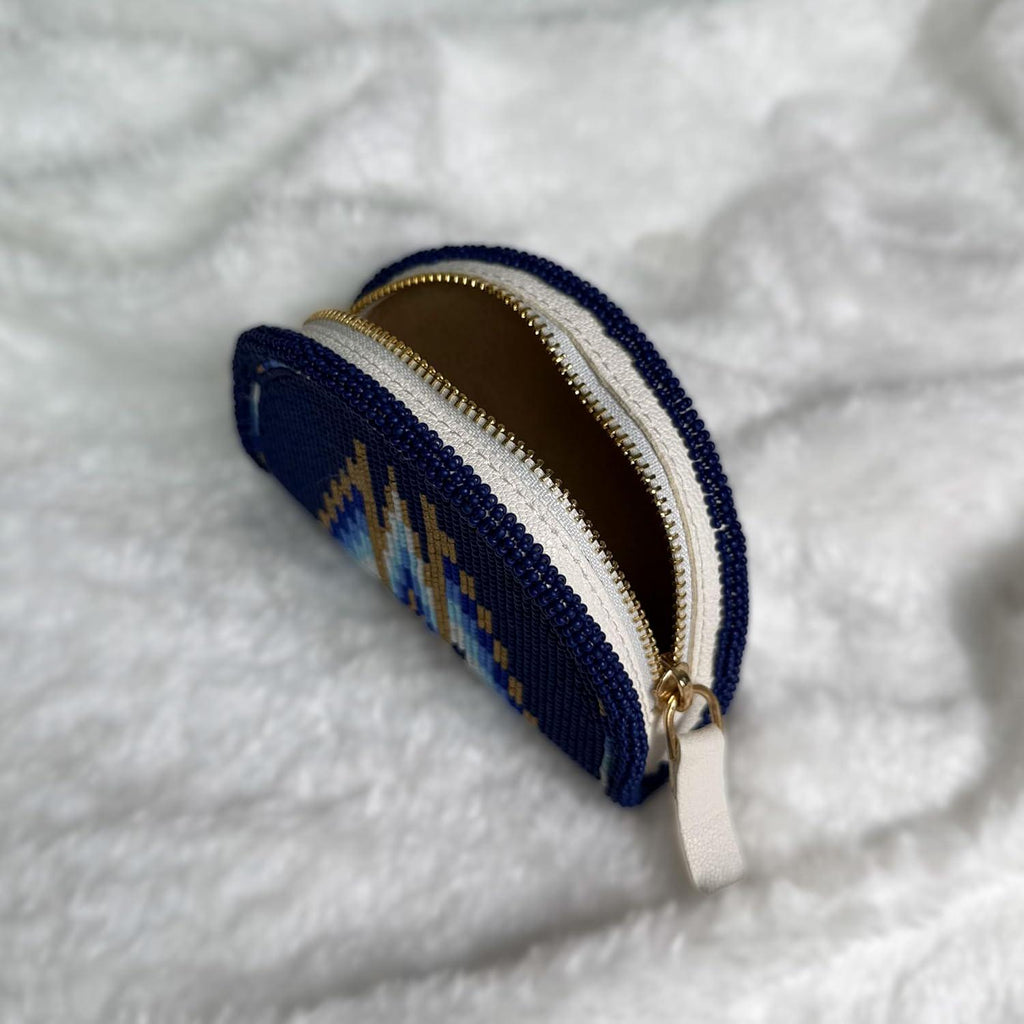 Handmade Coin Purse. Dark Blue Beaded Hand Pouch For Essentials.