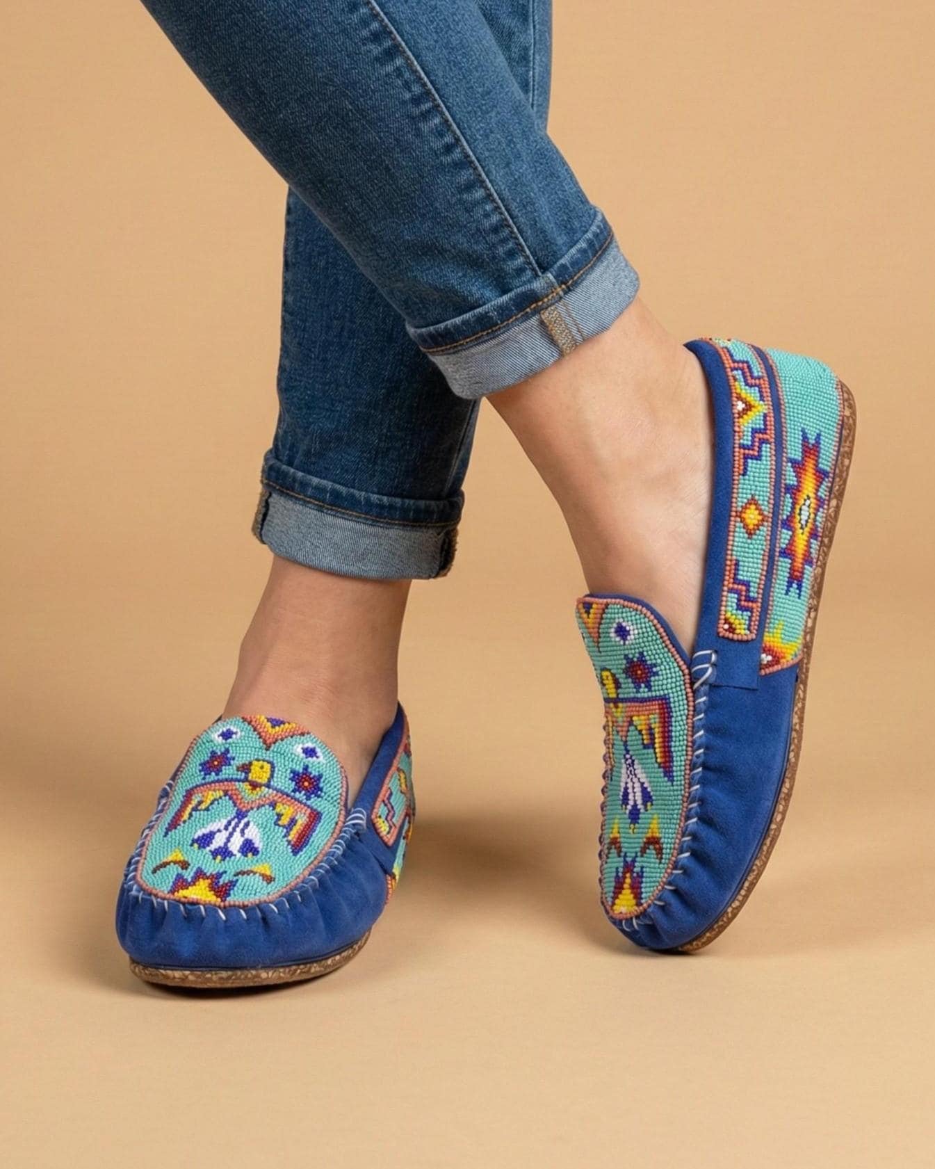Handmade Beaded Leather Moccasins. Native American Style Shoes For Women. Suitable For Gifting