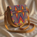 Handmade Beaded Leather Crossbody Canvas Bag For Men & Women with One Inside Pocket