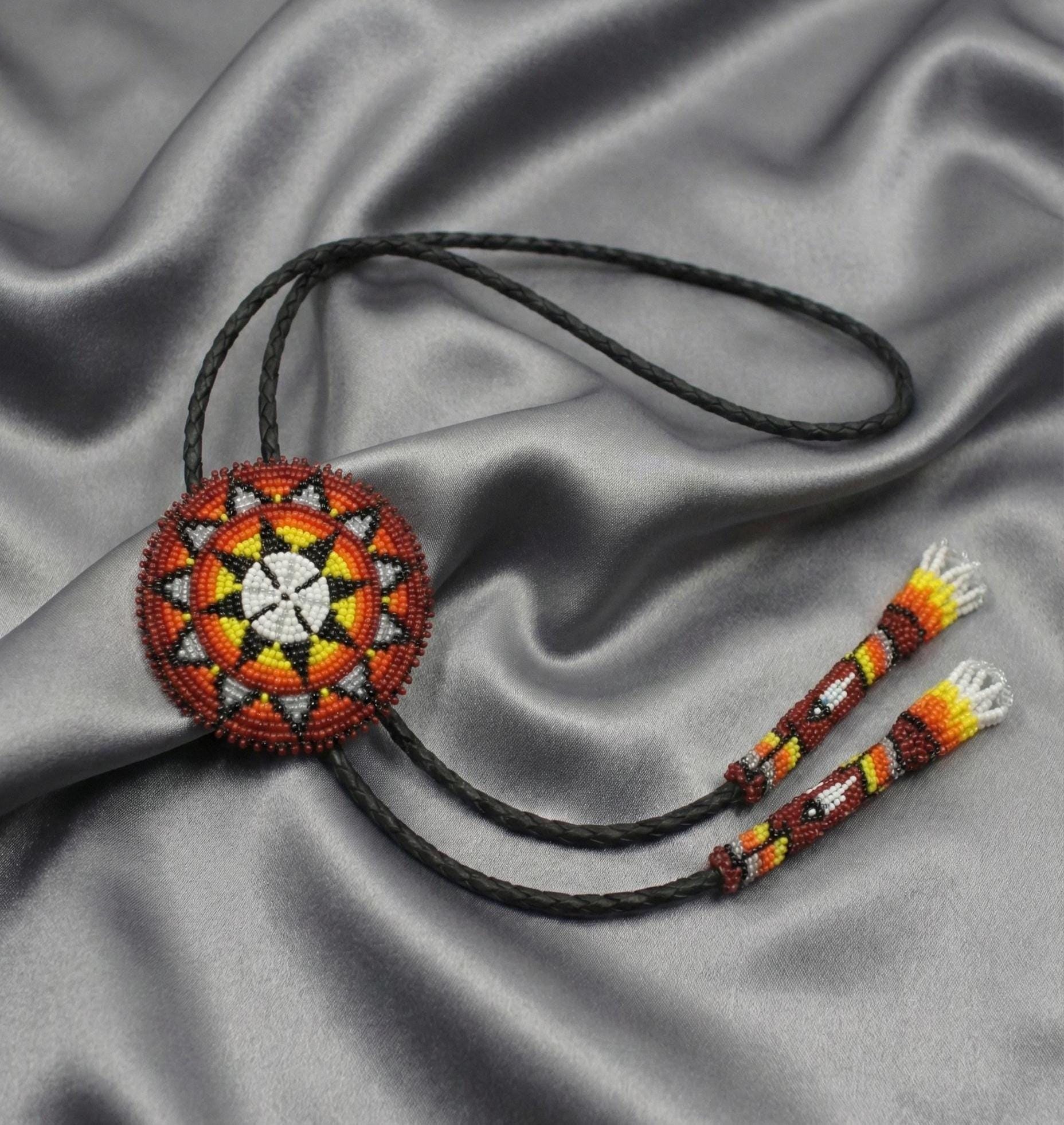 Handmade Beaded Bolo Tie. Stylish Seed Beads Accessory For Men