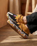 Men's Beaded Suede Moccasins: Handmade Leather Lace-Up Western Boho Footwear