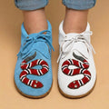 Dual Color Unique Snake Design Moccasins. Handmade Lace Up Suede Shoes For Women. Suitable For Outdoor Wear and Gifting.