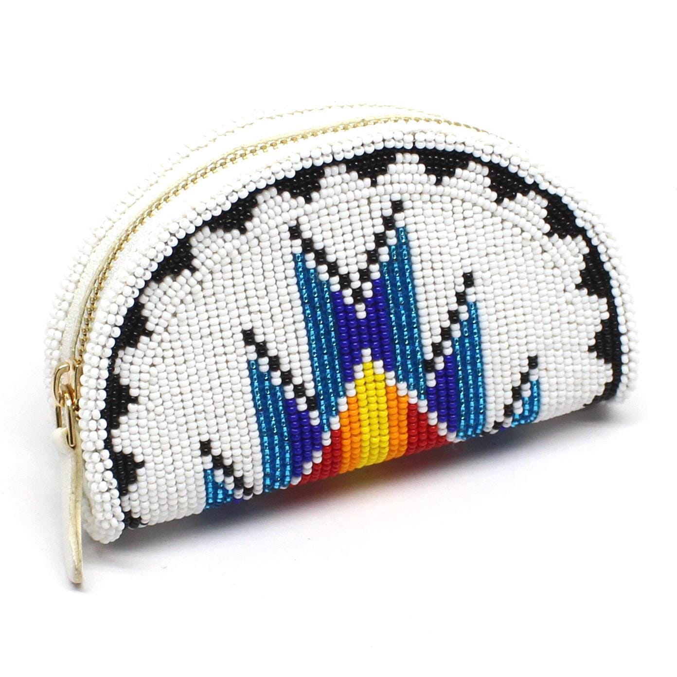 Set of 2 Handmade Beaded Coin Purse. Stylish Zipper Chain Pouch For Essentials