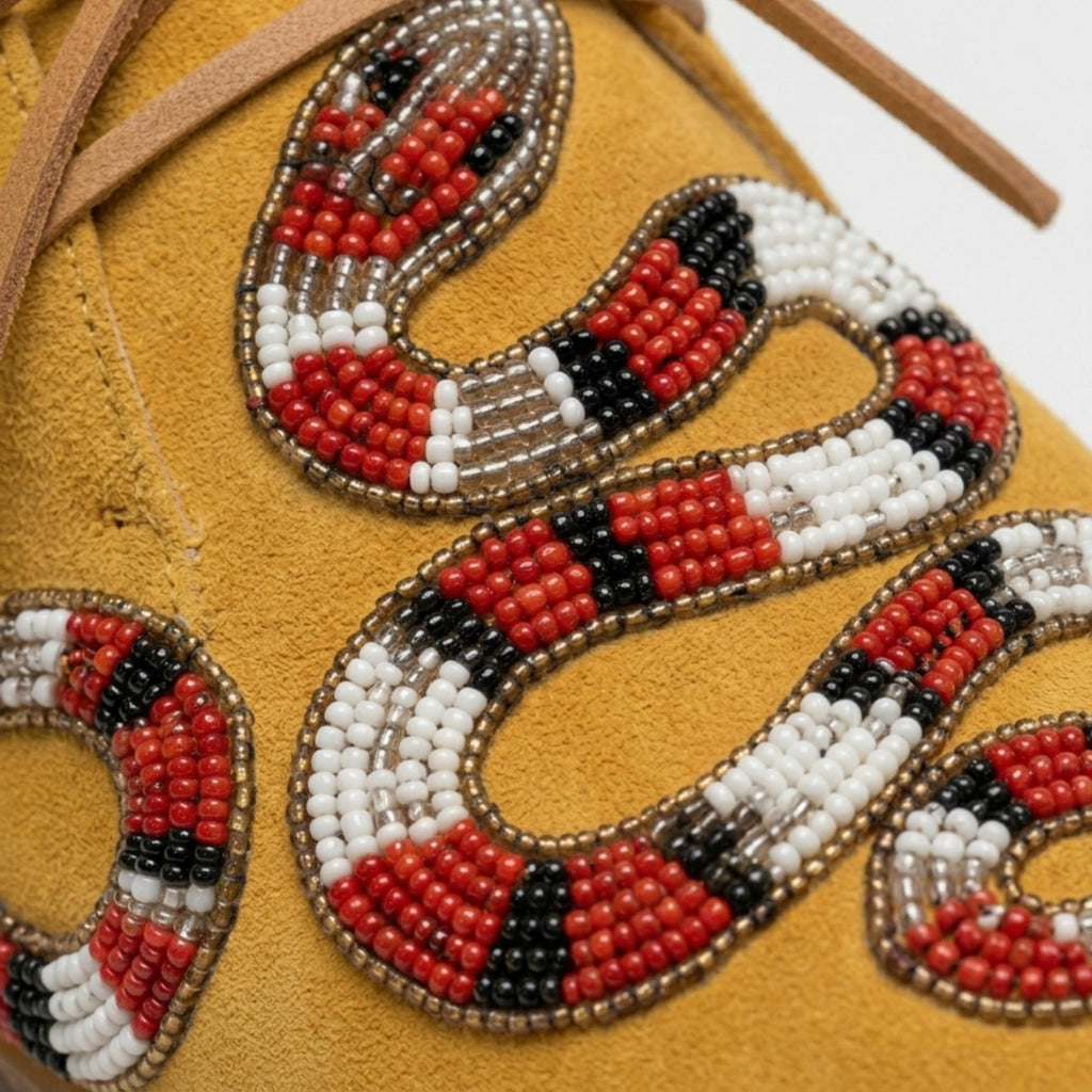 Beaded Snake Design Moccasins. Handmade Unique Suede Lace-up Shoes For Women. Suitable For Outdoor Wear. Summer Gift For Her.