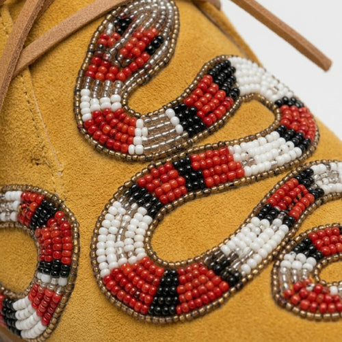Beaded Snake Design Moccasins. Handmade Unique Suede Lace-up Shoes For Women. Suitable For Outdoor Wear. Summer Gift For Her.