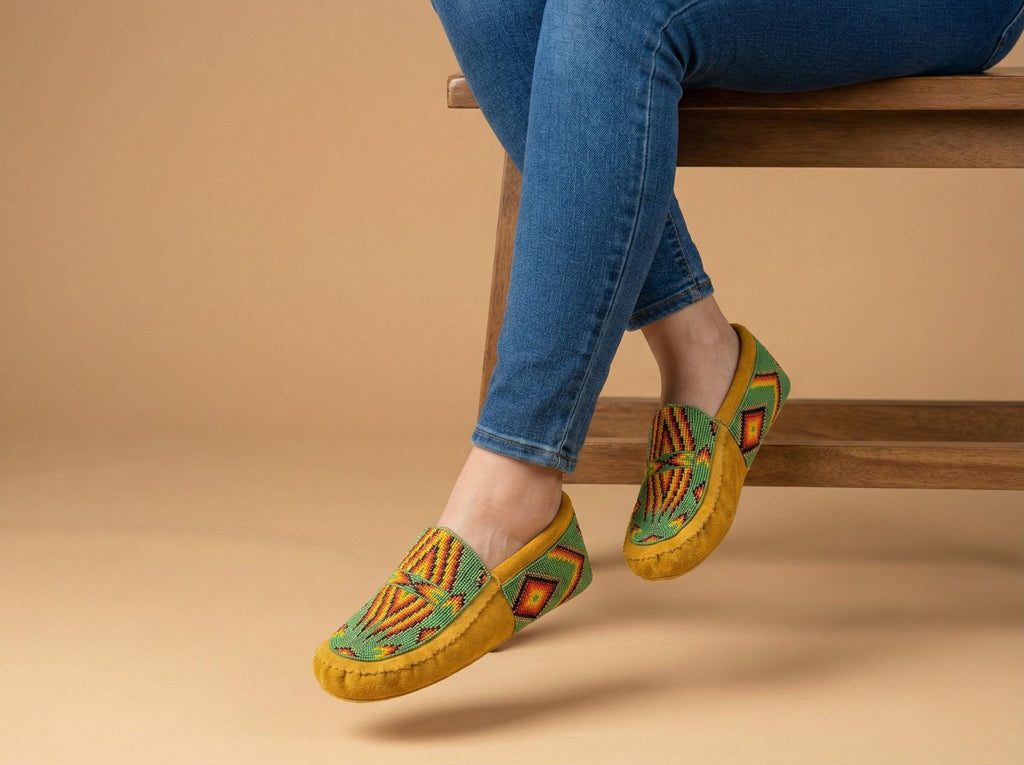 Handmade Beaded Leather Moccasins with Soft Sole. Stylish Shoes For Men & Women.