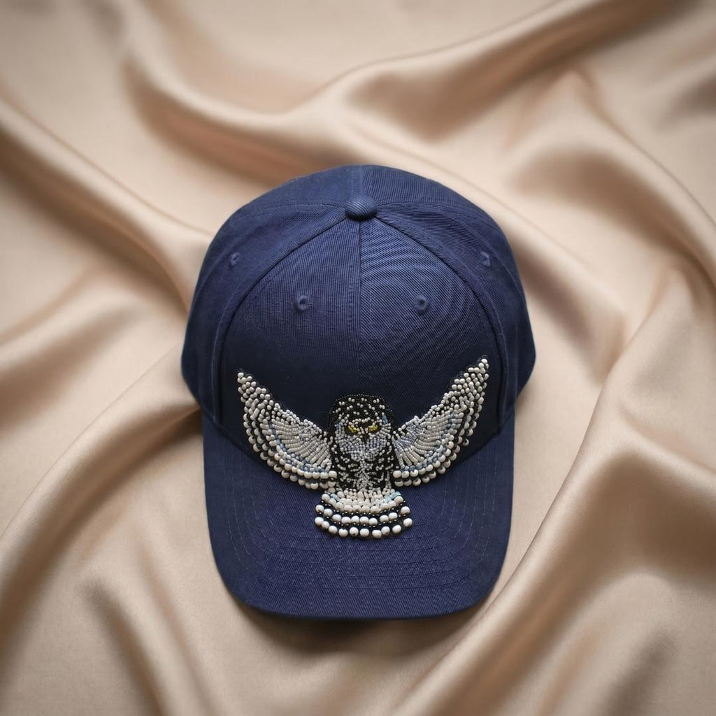 Snowy Owl Spirit Beaded Baseball Cap - Handmade Native American Style Adjustable Unisex Cotton Hat For Men & Women