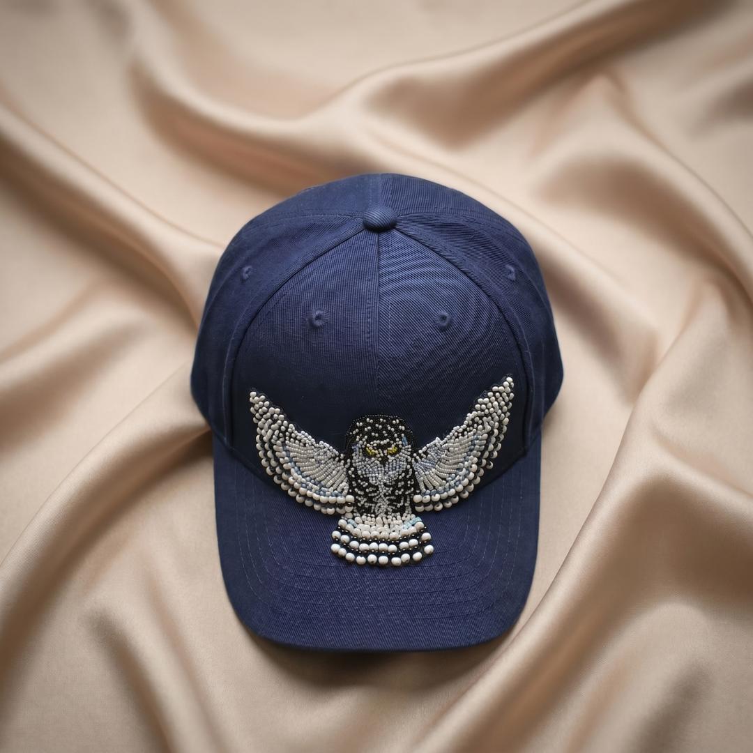 Snowy Owl Spirit Beaded Baseball Cap - Handmade Native American Style Adjustable Unisex Cotton Hat For Men & Women