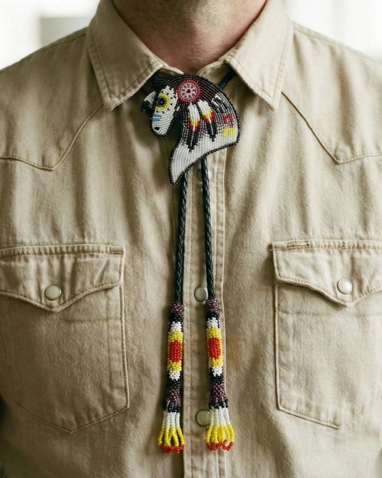Handmade Beaded Bolo Tie. Stylish Seed Beads Accessory For Men