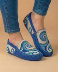 Handmade Leather Moccasins. Stylish Blue Beaded Loafer Shoes with Soft Sole.