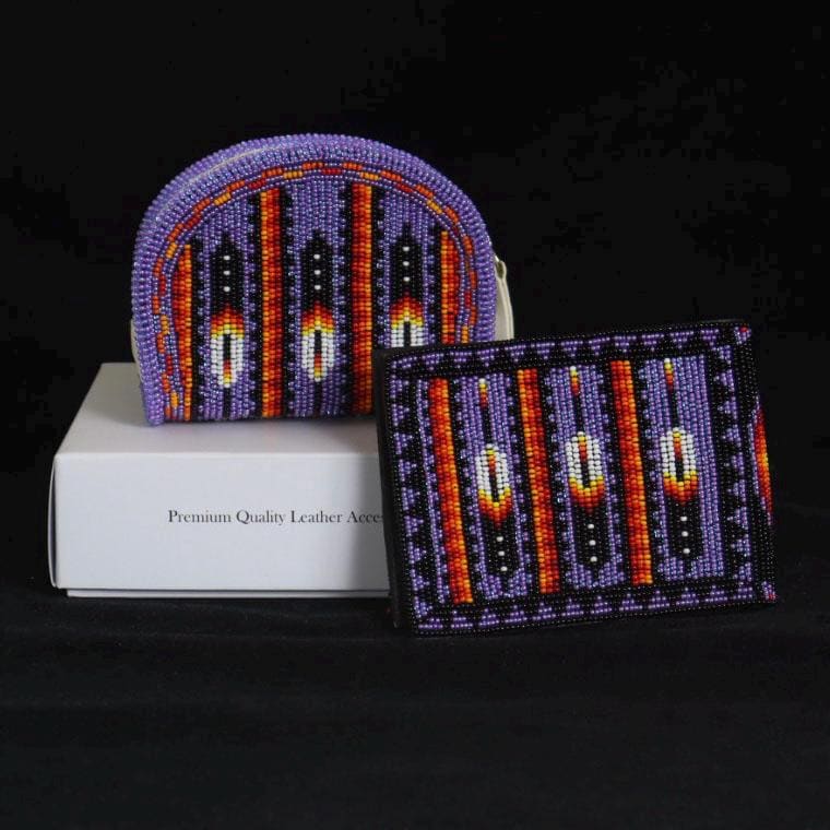 Beaded Leather & Coin Purse Set. Handmade Native American Style Purse For Men and Women