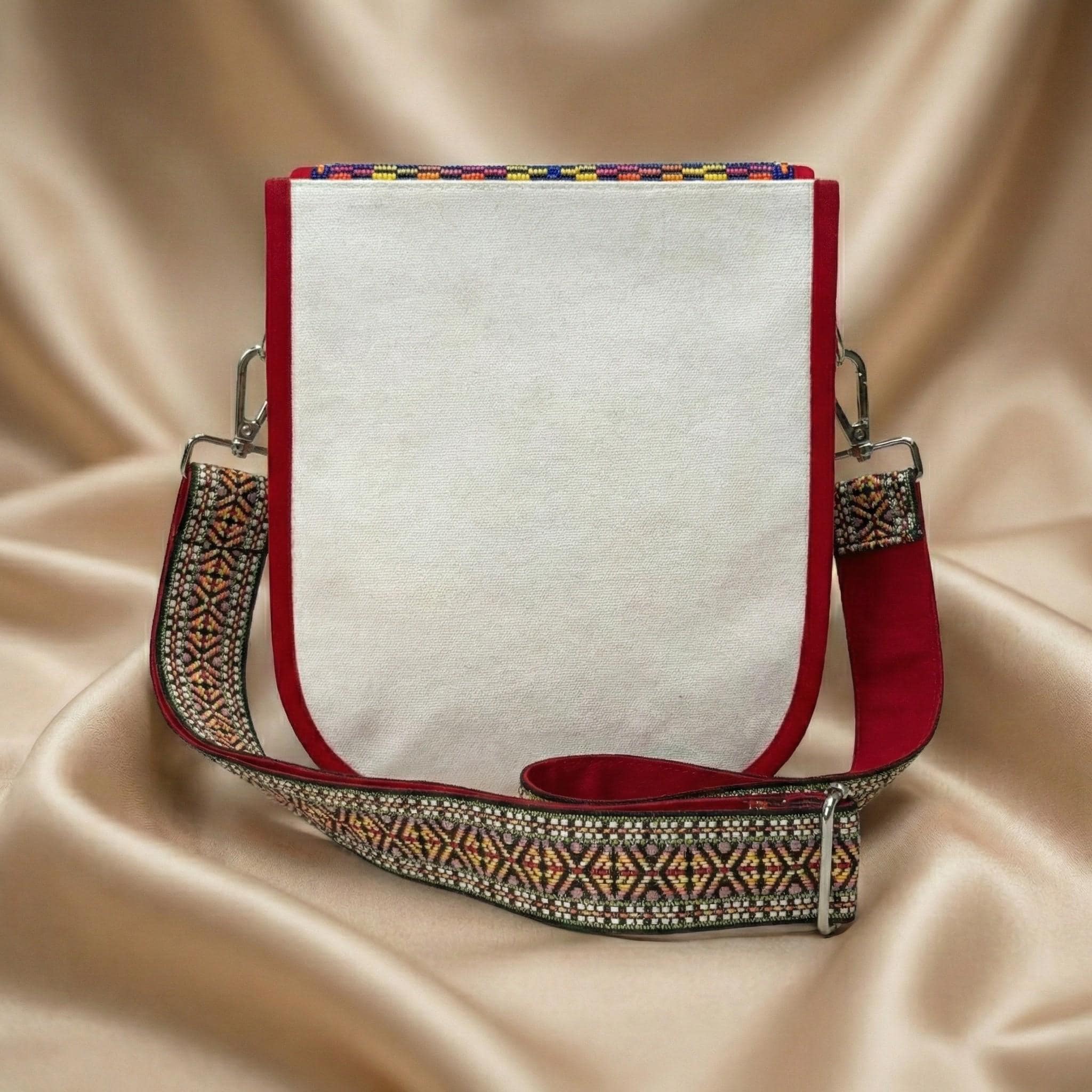 Beaded Crossbody Bag, Boho Handmade Unisex Canvas Sling Purse with Adjustable Strap
