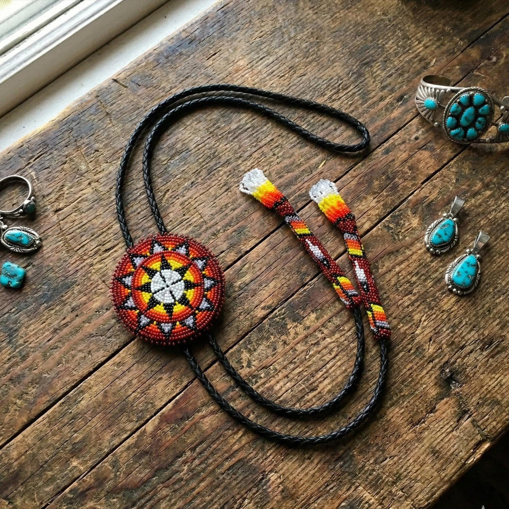 Handmade Beaded Bolo Tie. Stylish Seed Beads Accessory For Men