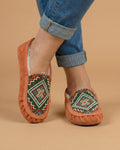 Peach Beaded Moccasins. Handmade Unique Soft Sole Slip on Shoes For Women