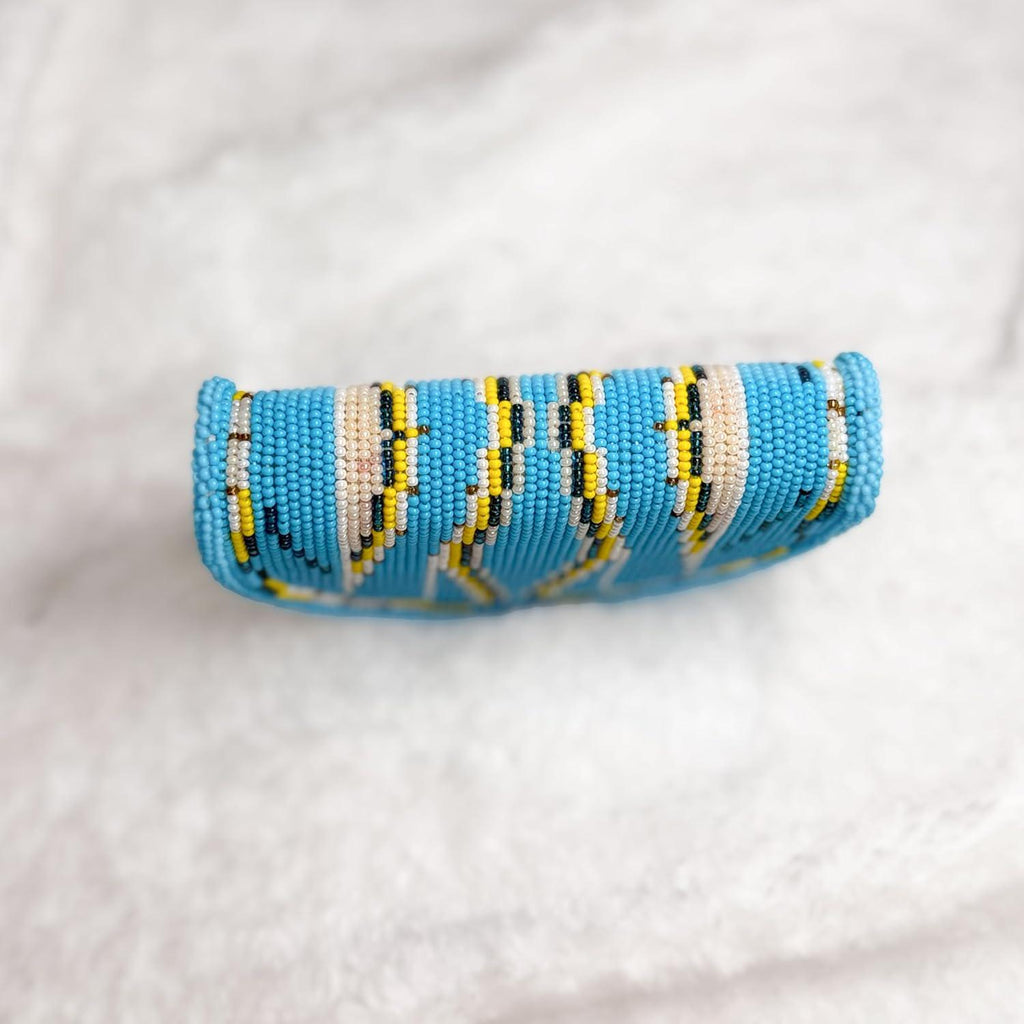 Handmade Coin Purse. Blue Geometrical Beaded Hand Pouch For Essentials.