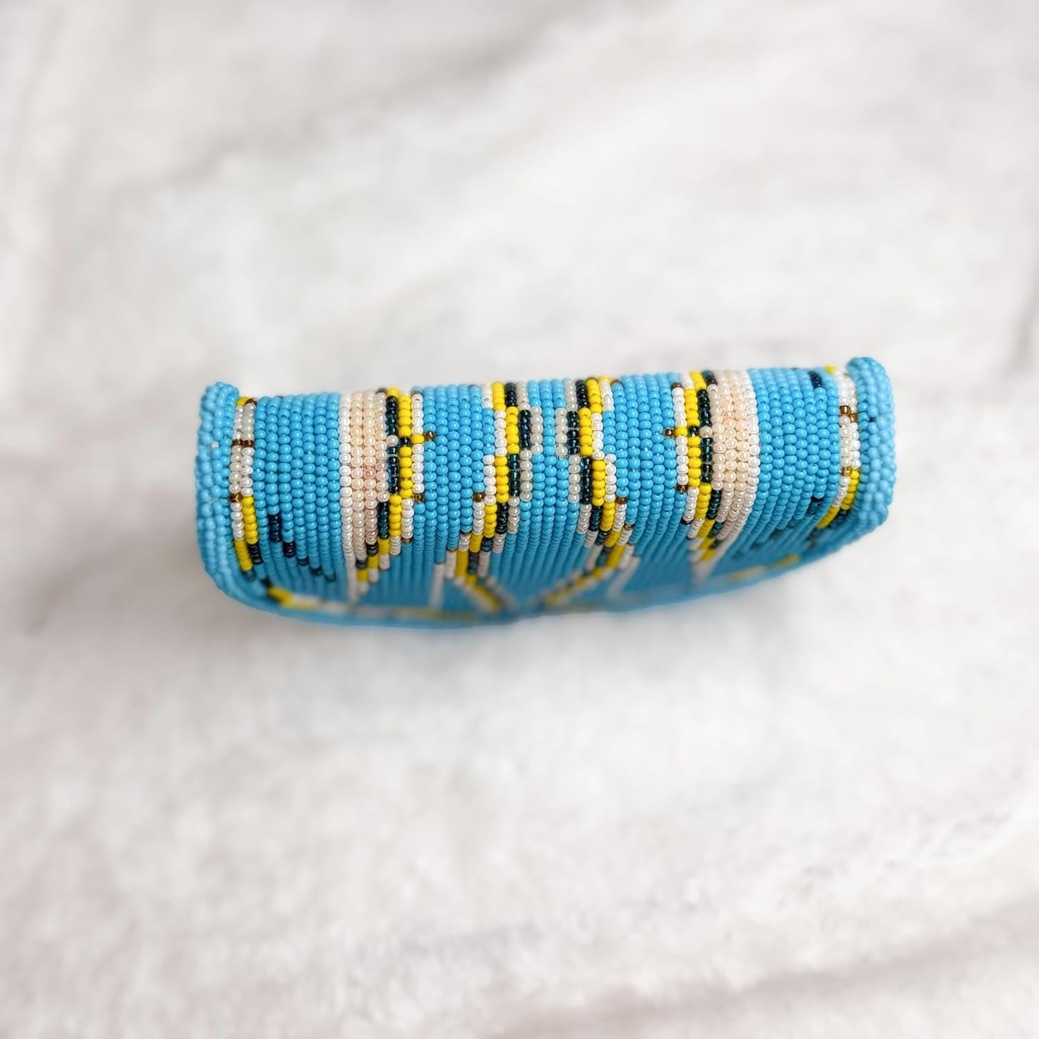 Handmade Coin Purse. Blue Geometrical Beaded Hand Pouch For Essentials.