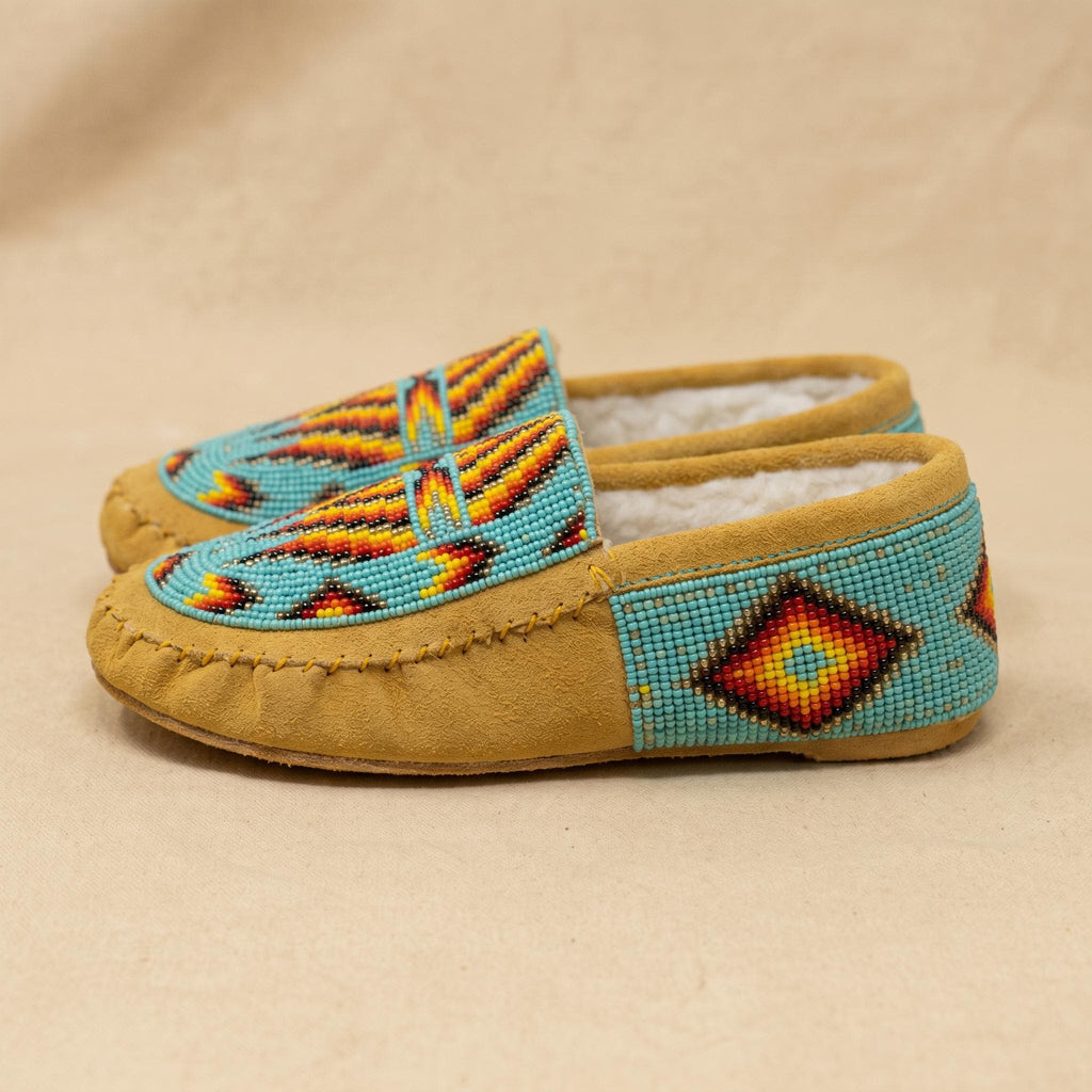 Handmade Beaded Leather Moccasins with Soft Sole. Stylish Slip On Shoes For Women.