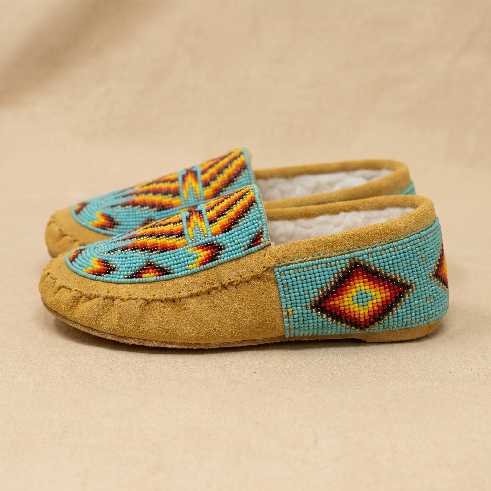 Handmade Beaded Leather Moccasins with Soft Sole. Stylish Slip On Shoes For Women.