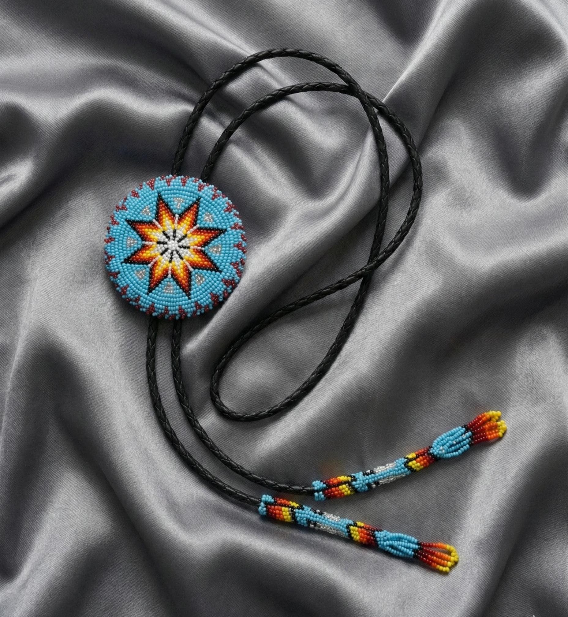 Handmade Beaded Bolo Tie. Stylish Seed Beads Accessory For Men