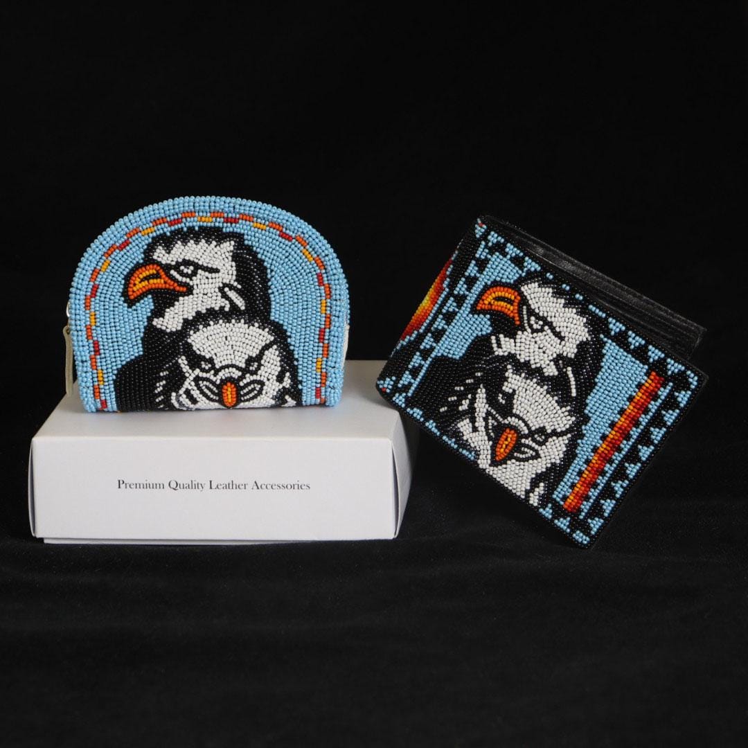 Beaded Leather & Coin Purse Set. Handmade Native American Style Purse For Men and Women