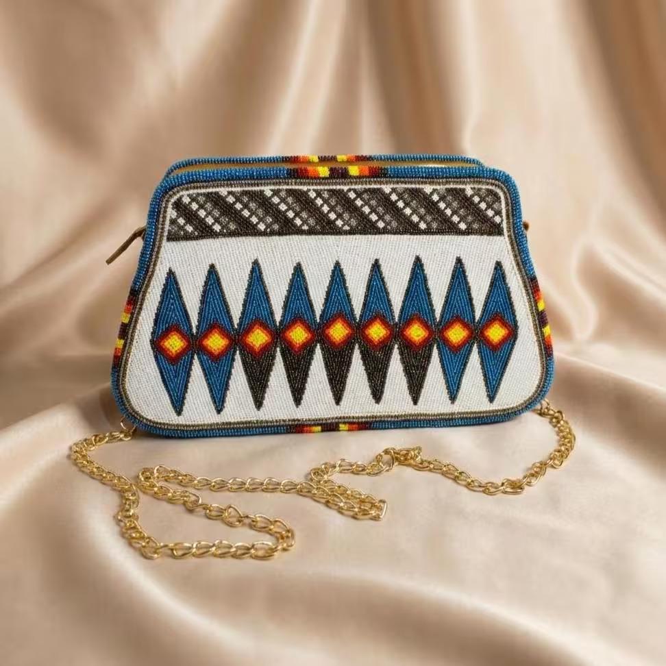 Handmade Fully Beaded Native American Style Crossbody Bag For Women. Dual Side Beaded Shoulder Bag
