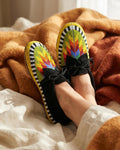 Handmade Beaded Suede Moccasins, Rainbow Lace Up Boho Shoes