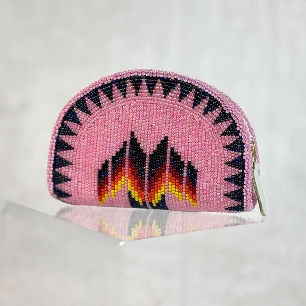 Handmade Coin Purse. Pink Beaded Hand Pouch For Essentials.