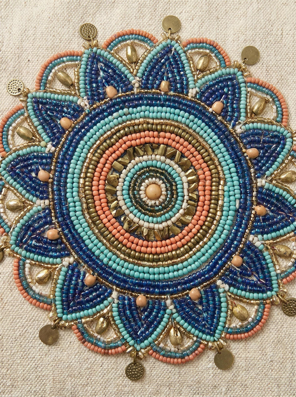 Handmade Floral Canvas Tote Bag. Beaded Large Artisan Handbag For Women