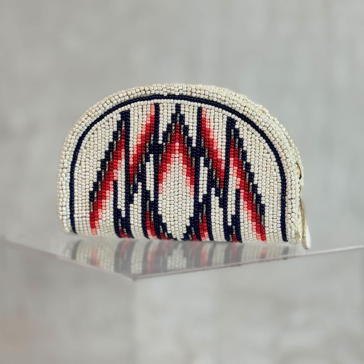 Handmade Coin Purse. White Beaded Hand Pouch For Essentials.