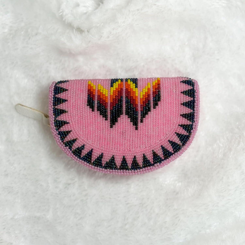 Handmade Coin Purse. Pink Beaded Hand Pouch For Essentials.