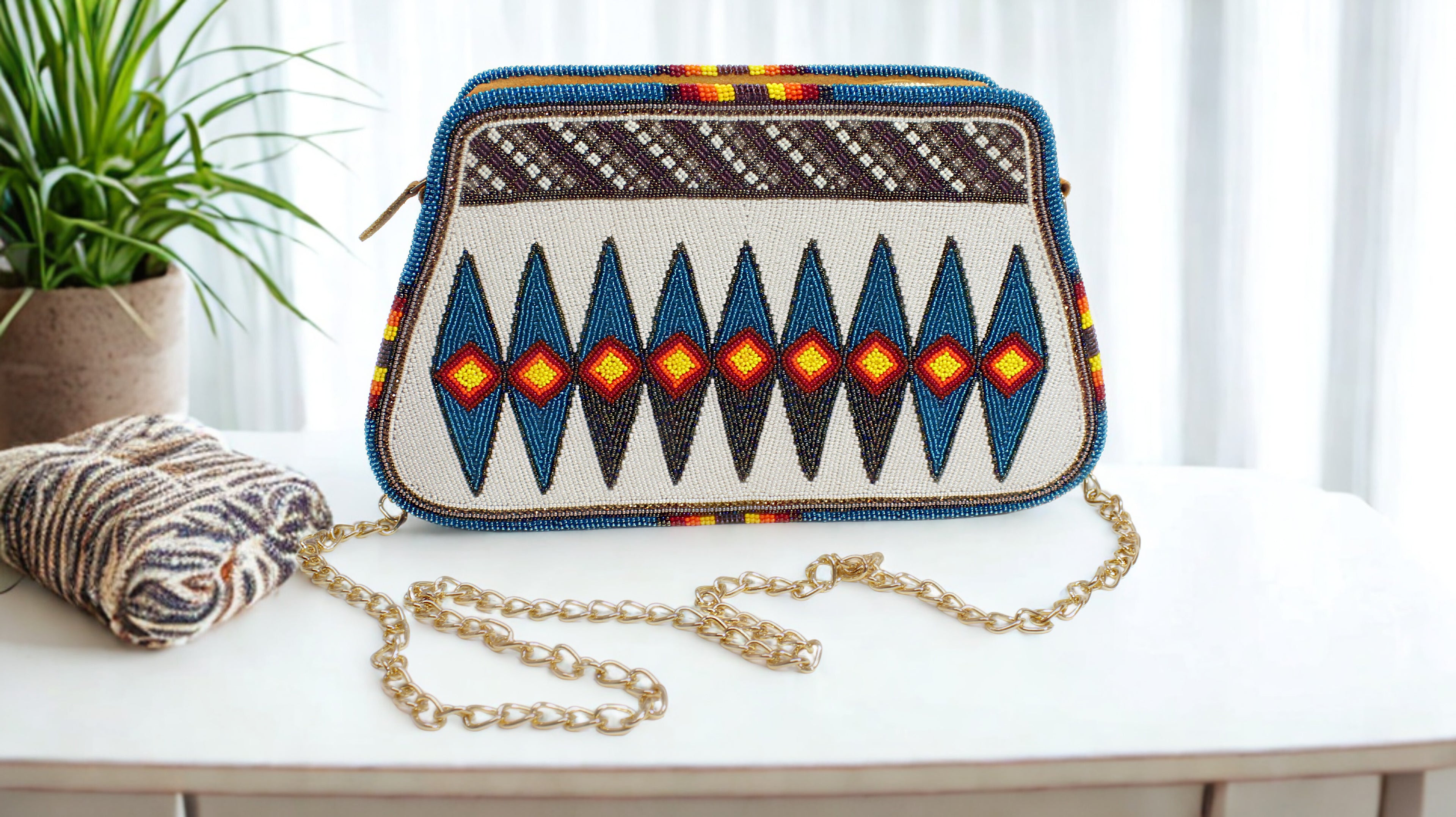 Handmade Fully Beaded Crossbody Bag