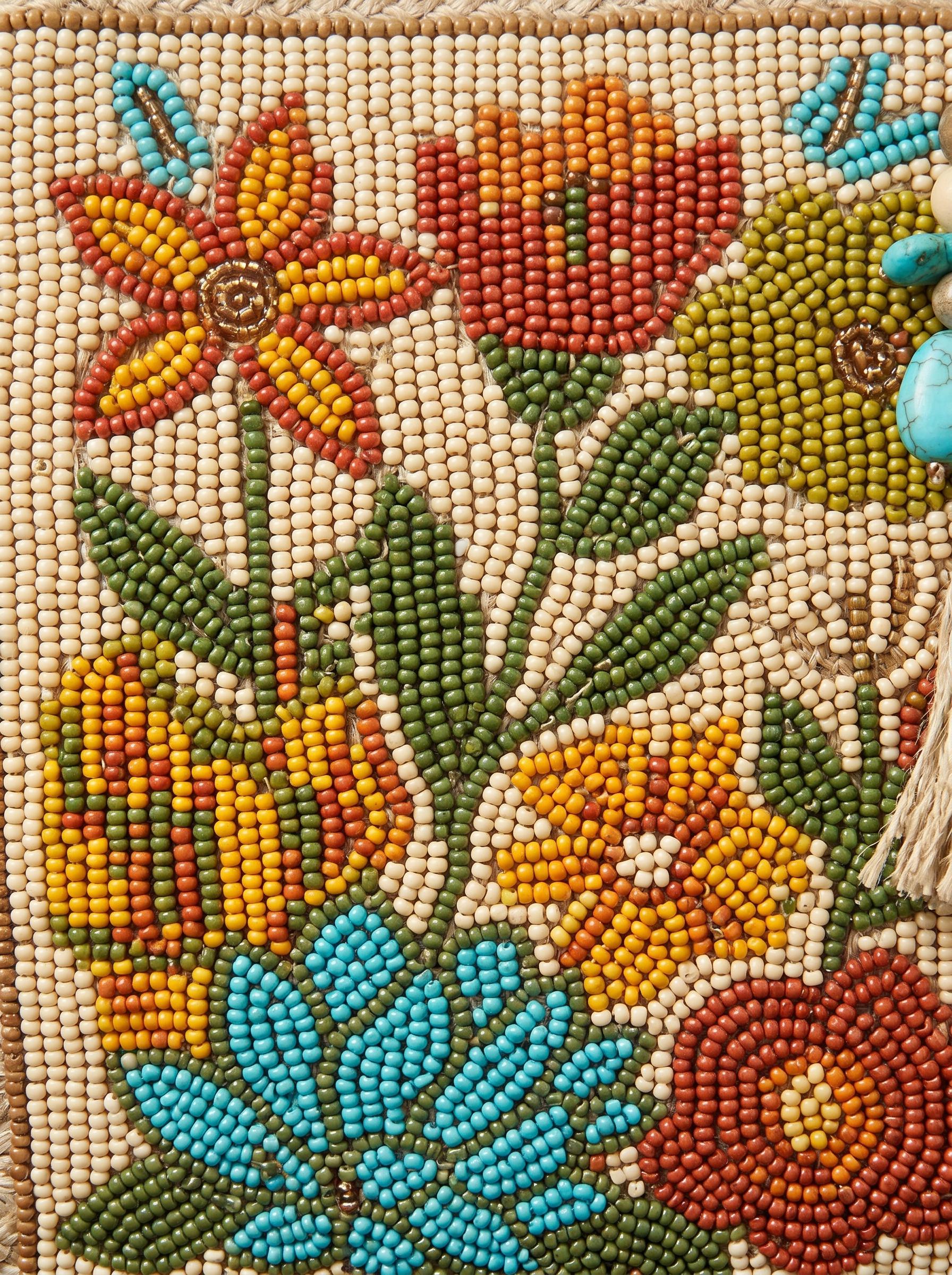 Handmade Floral Jute Tote Bag. Beaded Large Artisan Stylish Fashion Handbag For Women