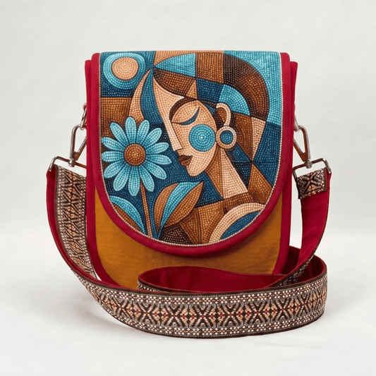 Woman & Daisy Hand Beaded Canvas Crossbody Bag – Mustard