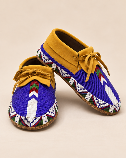 Royal Blue Beaded Lace-Up Men's Moccasins