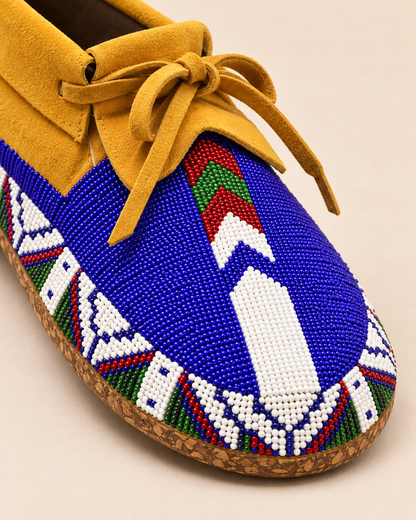 Royal Blue Beaded Lace-Up Men's Moccasins