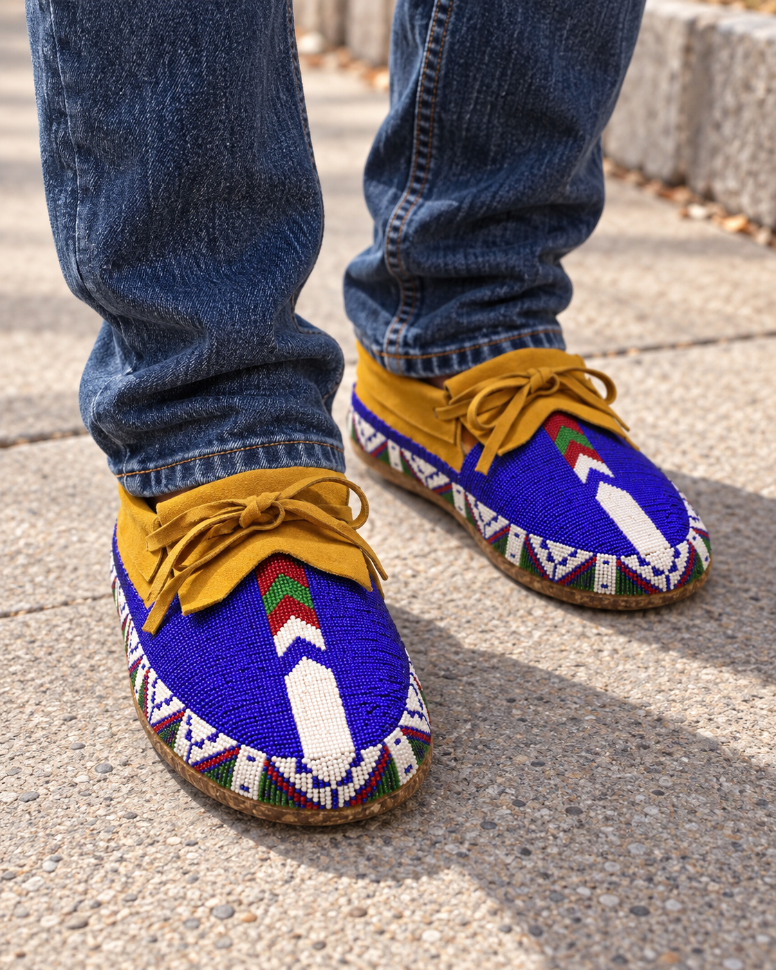 Royal Blue Beaded Lace-Up Men's Moccasins