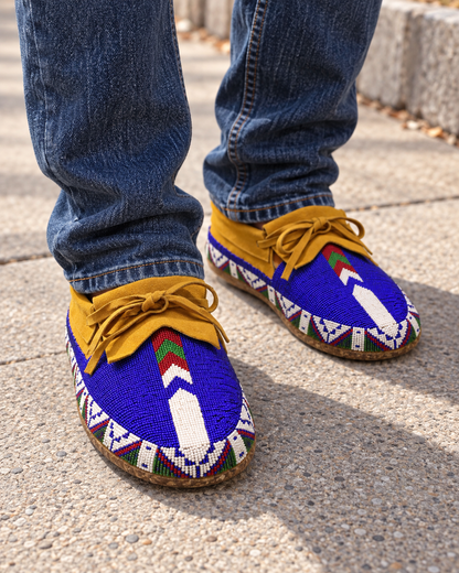 Royal Blue Beaded Lace-Up Men's Moccasins