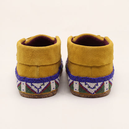 Royal Blue Beaded Lace-Up Moccasins for Women