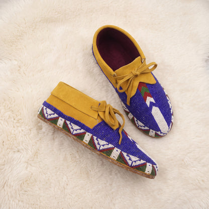Royal Blue Beaded Lace-Up Moccasins for Women