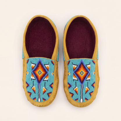Turquoise Diamond Beaded Soft Sole Moccasins