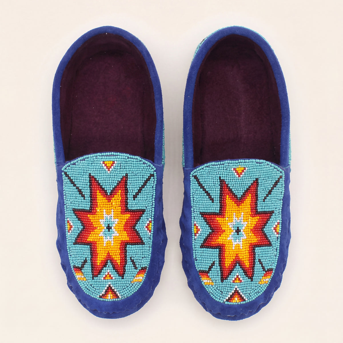 Turquoise Sunburst Beaded Leather Moccasins